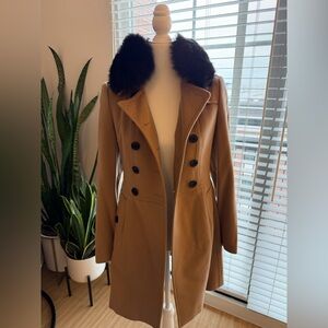 Burberry Tan Trench Coat with Black Fur Collar